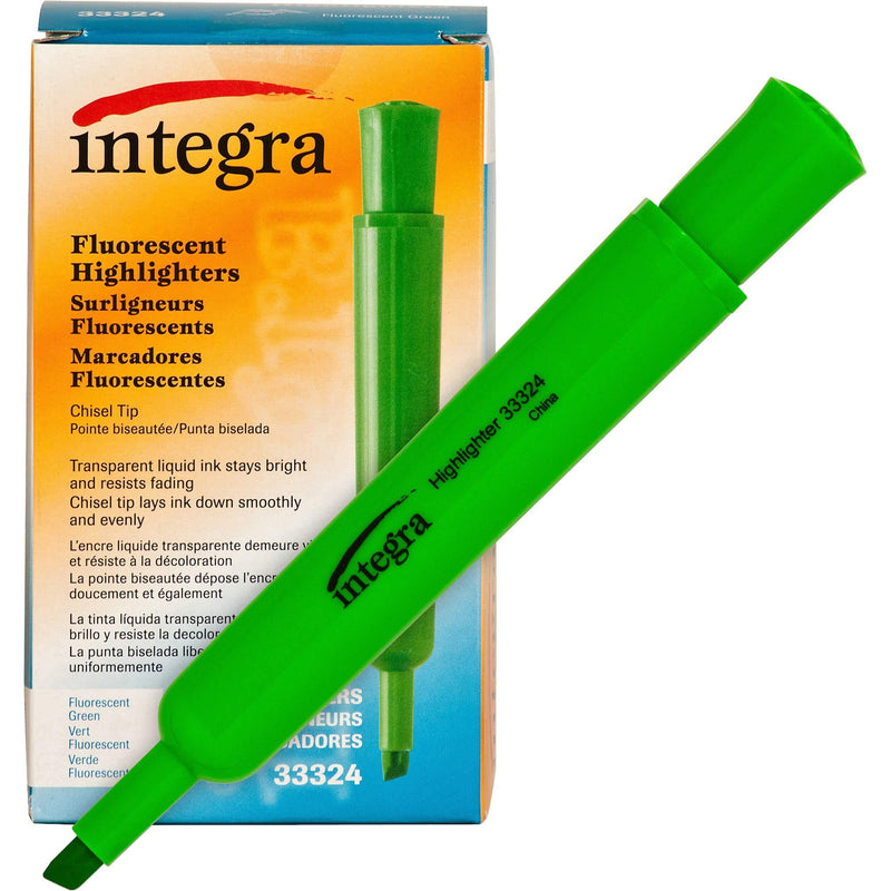 Integra Desk Highlighter, Chisel Tip, Fluorescent Green (ITA33324), (12 pack)