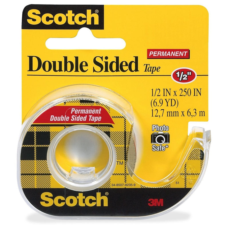 Scotch 136 Double-Sided Tape,w/Dispenser,Permanent,1/2-Inch x250-Inch,CL