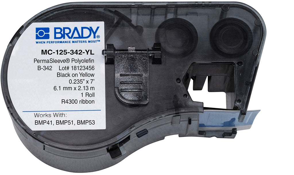 Brady MC-125-342-YL Polyolefin B-342 Black on Yellow Label Maker Cartridge, 7' Width x 15/64" Height, For BMP51/BMP53 Printers