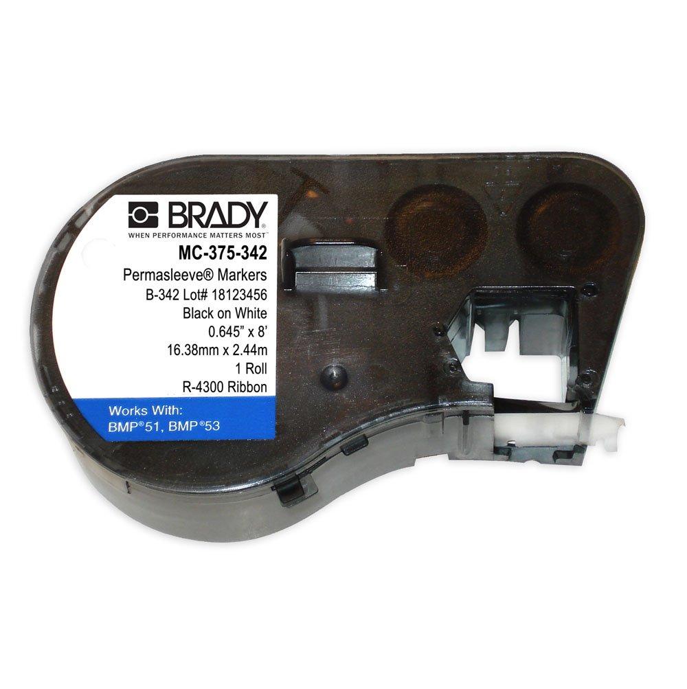 Brady MC-375-342 Polyolefin B-342 Black on White Label Maker Cartridge, 7' Width x 41/64" Height, For BMP51/BMP53 Printers