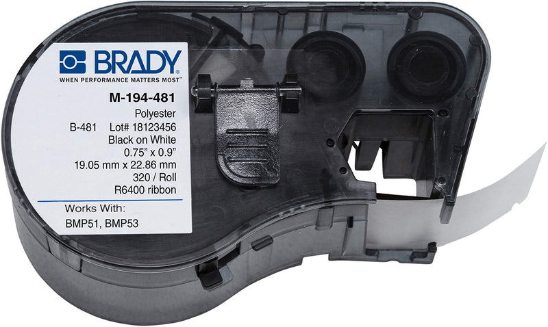 Brady - 143301 M-194-481 Polyester B-481 Black on White StainerBondz Label Maker Cartridge, 57/64" Width x 3/4" Height, For BMP51/BMP53 Printers