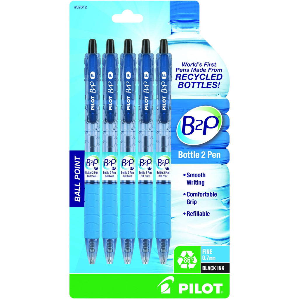 PILOT B2P - Bottle to Pen Refillable & Retractable Ball Point Pen Made From Recycled Bottles, Fine Point, Black Ink, 5-Pack (32612) 5-Pack (Fine Point)