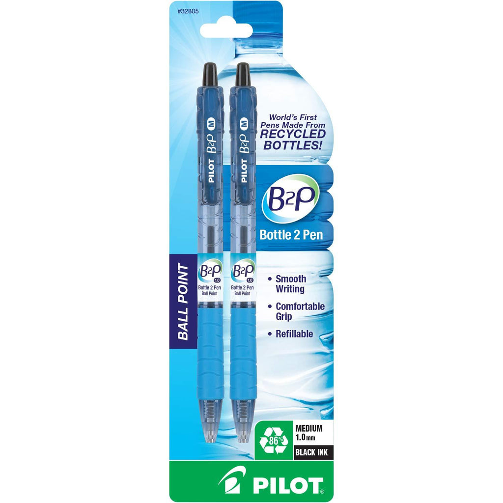 PILOT B2P - Bottle to Pen Refillable & Retractable Ball Point Pen Made From Recycled Bottles, Medium Point, Black Ink, 2-Pack (32805) 1