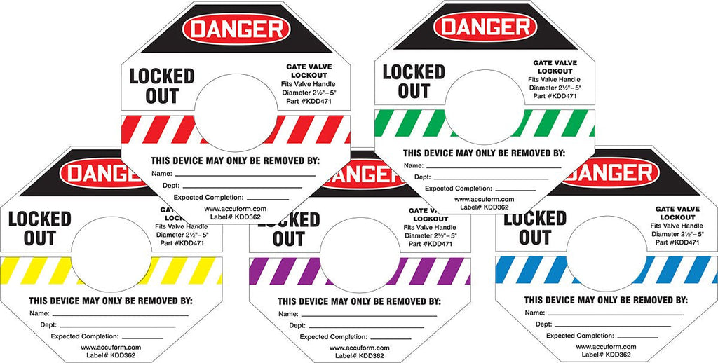 Accuform KDD362YL STOPOUT Gate Valve Lockout Label, Legend"Danger Locked Out", Fits KDD471 STOPOUT Gate Valve Lockout, Yellow Stripes