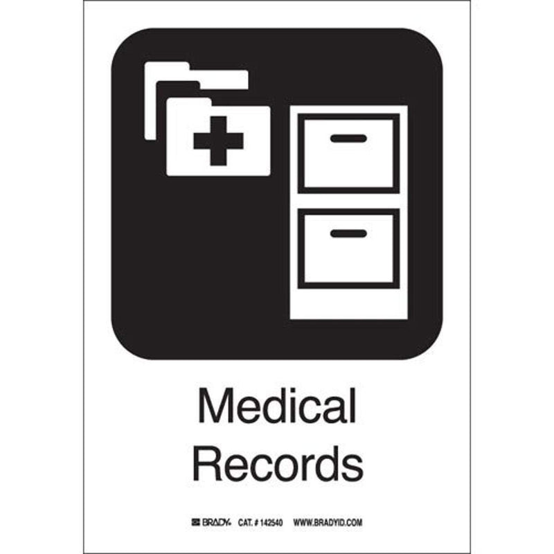 Brady 142432 Aluminum"Medical Library" Label, 10" H x 7" W, Black on White