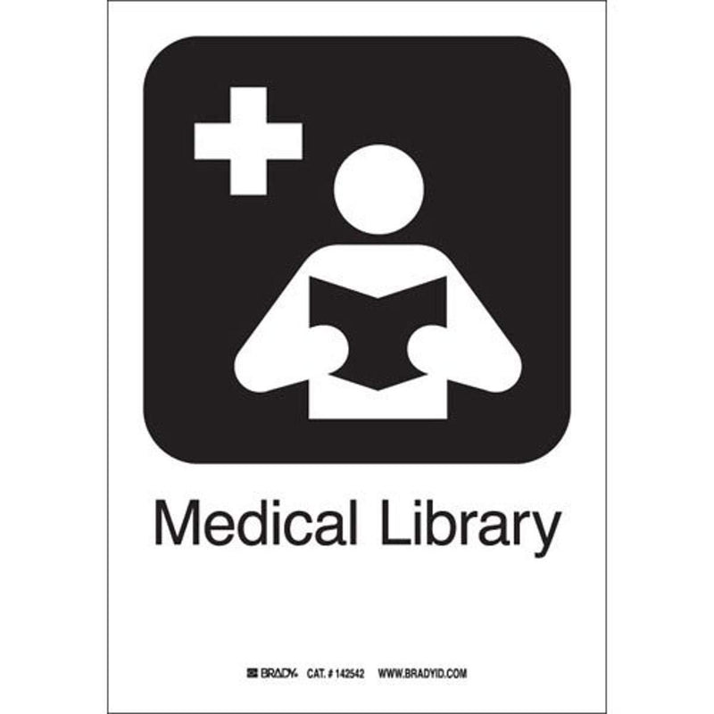 Brady 142434 Aluminum"Medical Library" Label, 10" H x 7" W, Black on White