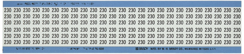 Brady WM-230-PK Repositionable Vinyl Cloth (B-500), Black on White, Solid Numbers Wire Marker Card (25 Cards)