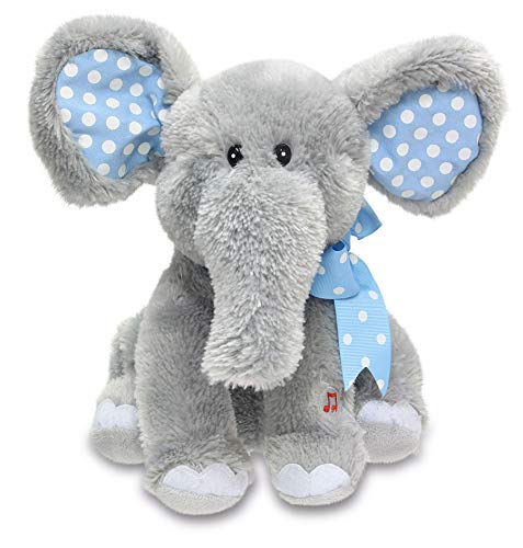 Cuddle Barn Elliot the Elephant - Animated Musical Blue Polka Dotted Stuffed Animal Plush Toy Sways, Flaps Floppy Ears, and Sings "Do Your Ears Hang Low," 12"