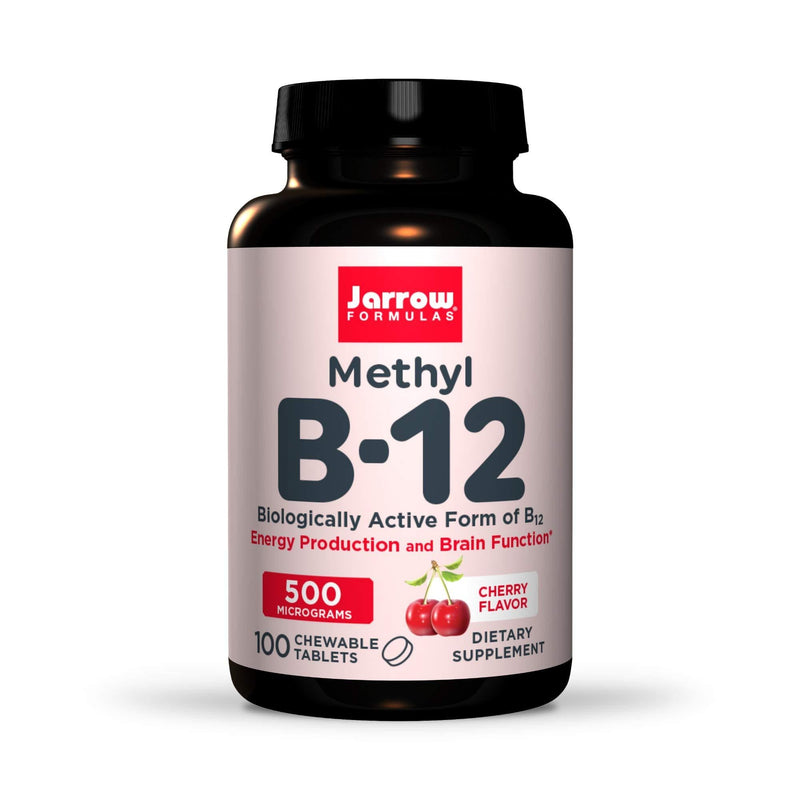 Jarrow Formulas Methyl B-12 500 mcg - 100 Chewable Tablets, Cherry - Bioactive Vitamin B12 - Supports Energy Production, Brain Health & Metabolism - Gluten Free - 100 Servings