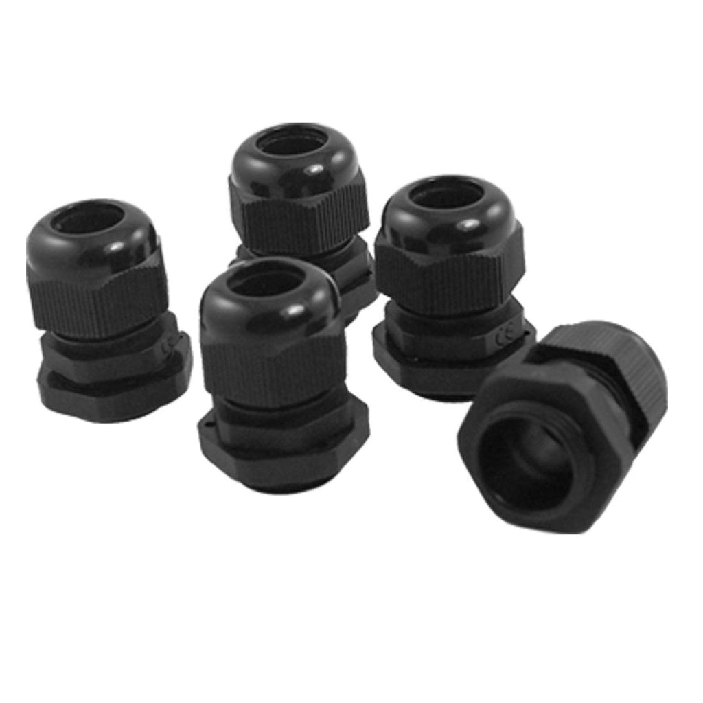 uxcell 5 Pcs PG13.5 Black Plastic Waterproof Connectors Cable Glands