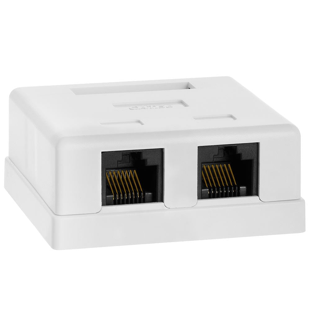 Cmple - 2 Port Cat5e Surface Mount Box, RJ45 Cat5 Dual Port Surface Mount Box for Ethernet Cables, Screws and Double-Side Tape Included, Easy Mount â€“ White Single Cat5e 2 Port