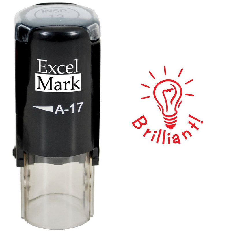 Round Teacher Stamp - Brilliant! (Light Bulb) - RED Ink