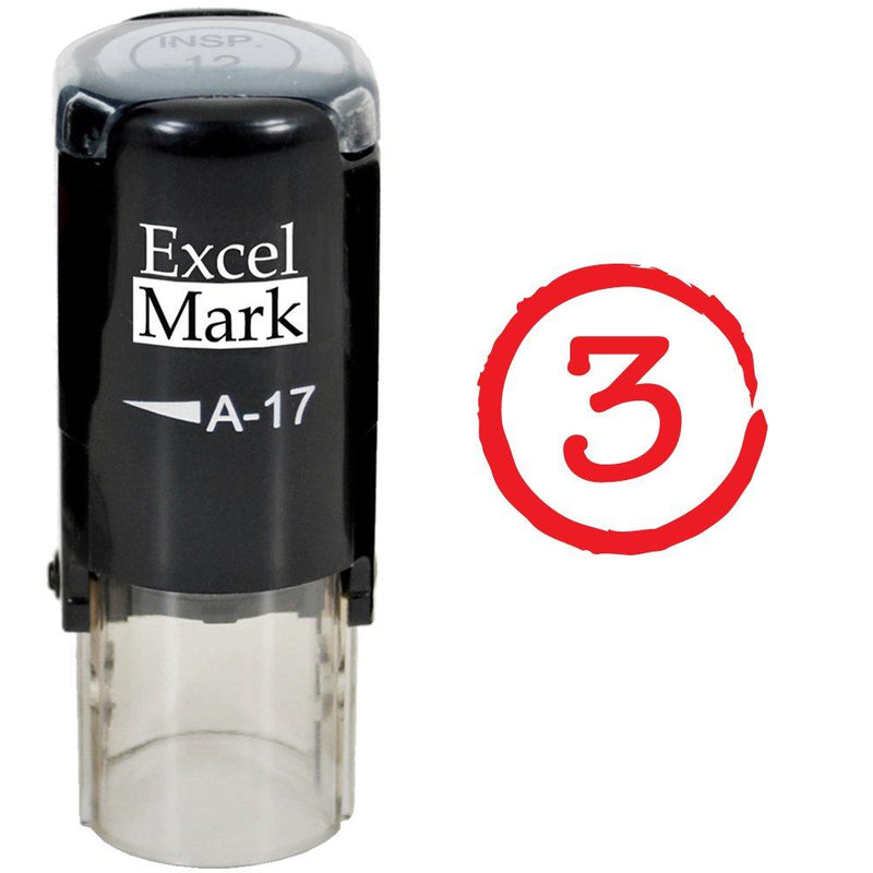 Grade Score 3 - ExcelMark Self-Inking Round Teacher Stamp - Red Ink
