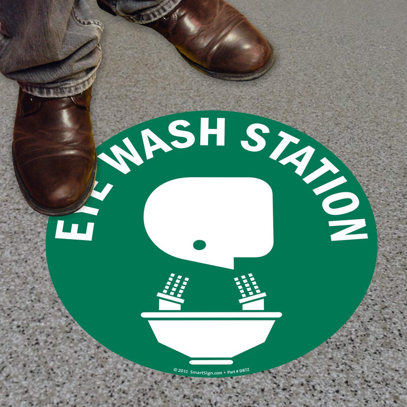 SmartSign - SF-0159-FO-17 "Eye Wash Station" Anti Slip Adhesive Floor Sign | 17" x 17" White on Green