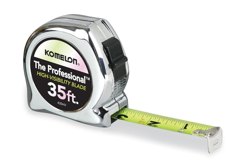 Komelon 435HV High-Visibility Professional Tape Measure, 35-Feet by 1-Inch, Chrome 35ft - Blade