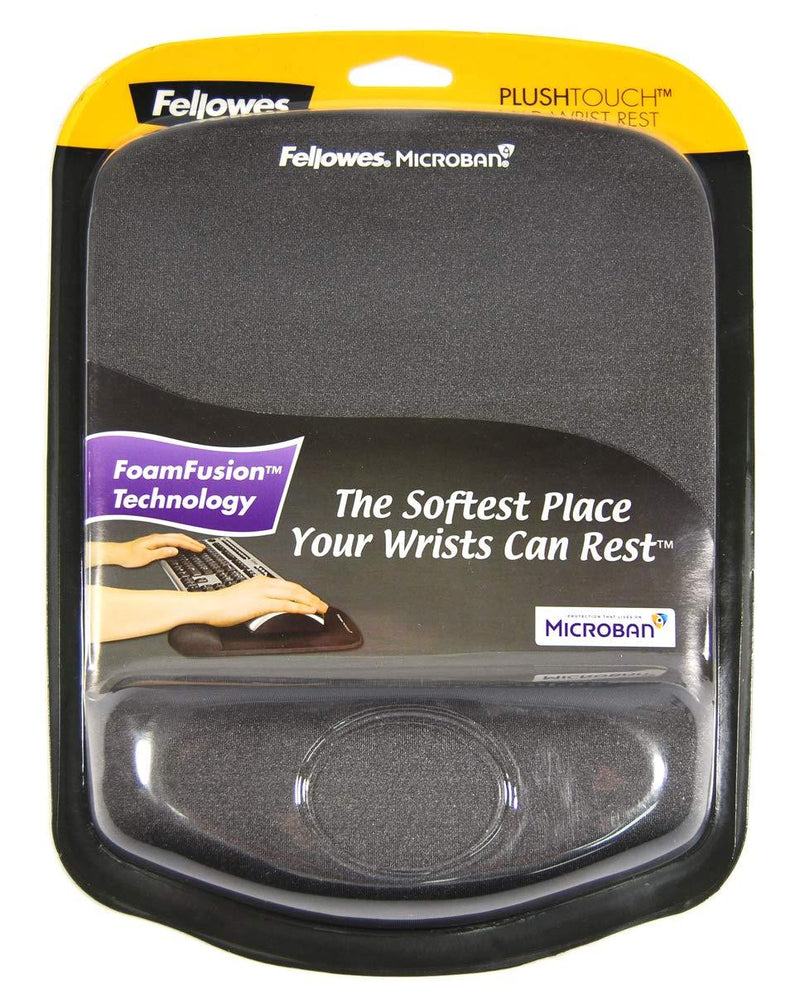 Fellowes PlushTouch Wrist Rest with Mouse Pad, FoamFusion Technology, Graphite (9252201)