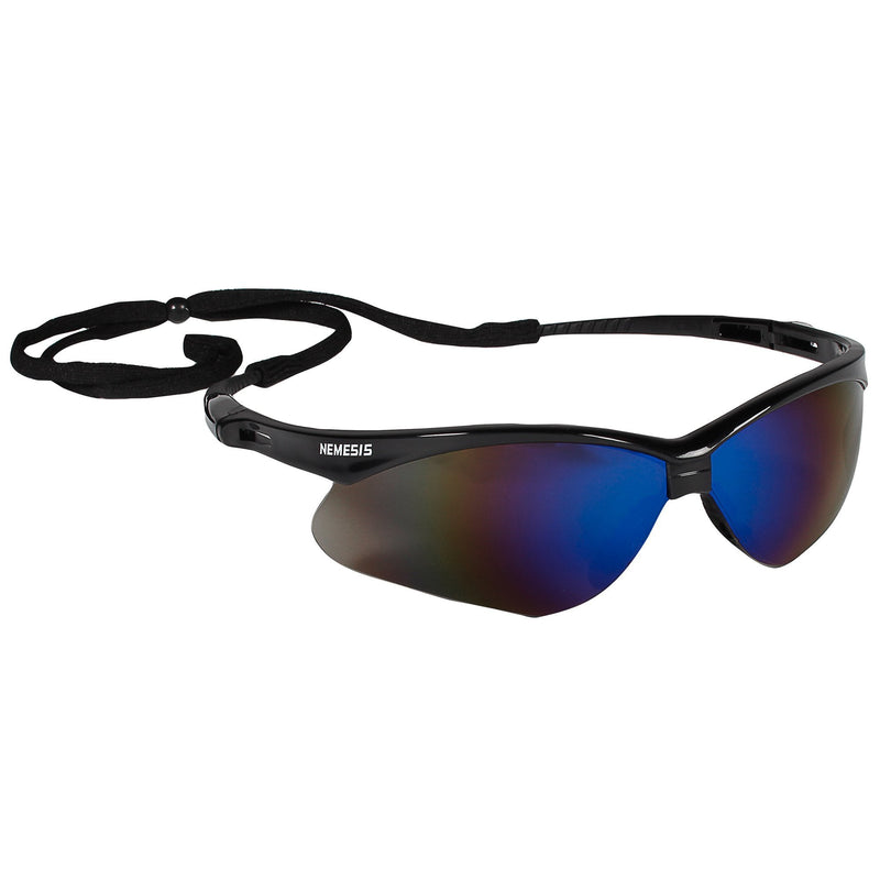 KleenGuard V30 Nemesis Safety Glasses (14481), Blue Mirror Lenses with Black Frame, 12 Pairs per Case Black Frame With Blue Mirror Lens