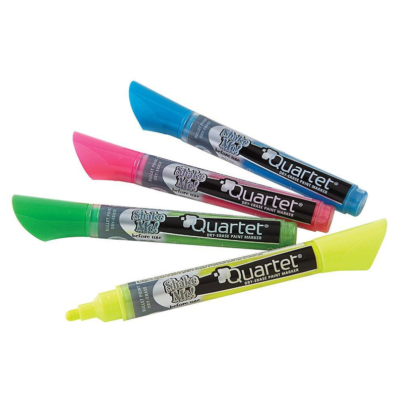 Quartet Dry Erase Markers, Glass Whiteboard Markers, Bullet Tip, Assorted Neon Colors, White Board Dry Erase Pens for Teachers, Home School & Office Supplies, Bold Color, 4 Pack (79551)