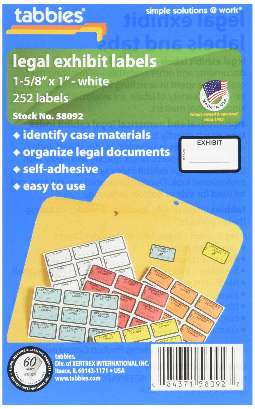 Tabbies Legal Exhibit Label SRTAB58092 252 Labels