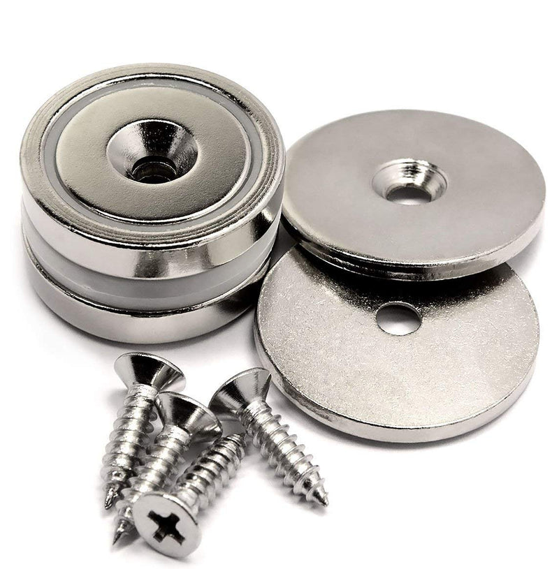 88 LB Super Strong Neodymium Cup Magnets Dia 1.26" w/ #10 Countersunk Hole Plus Matching Strikers & Screws. Made of Neodymium Magnets - Great Round Base Mounting Magnets Super Powerful 2 Packs Cup Magnet 2 pks