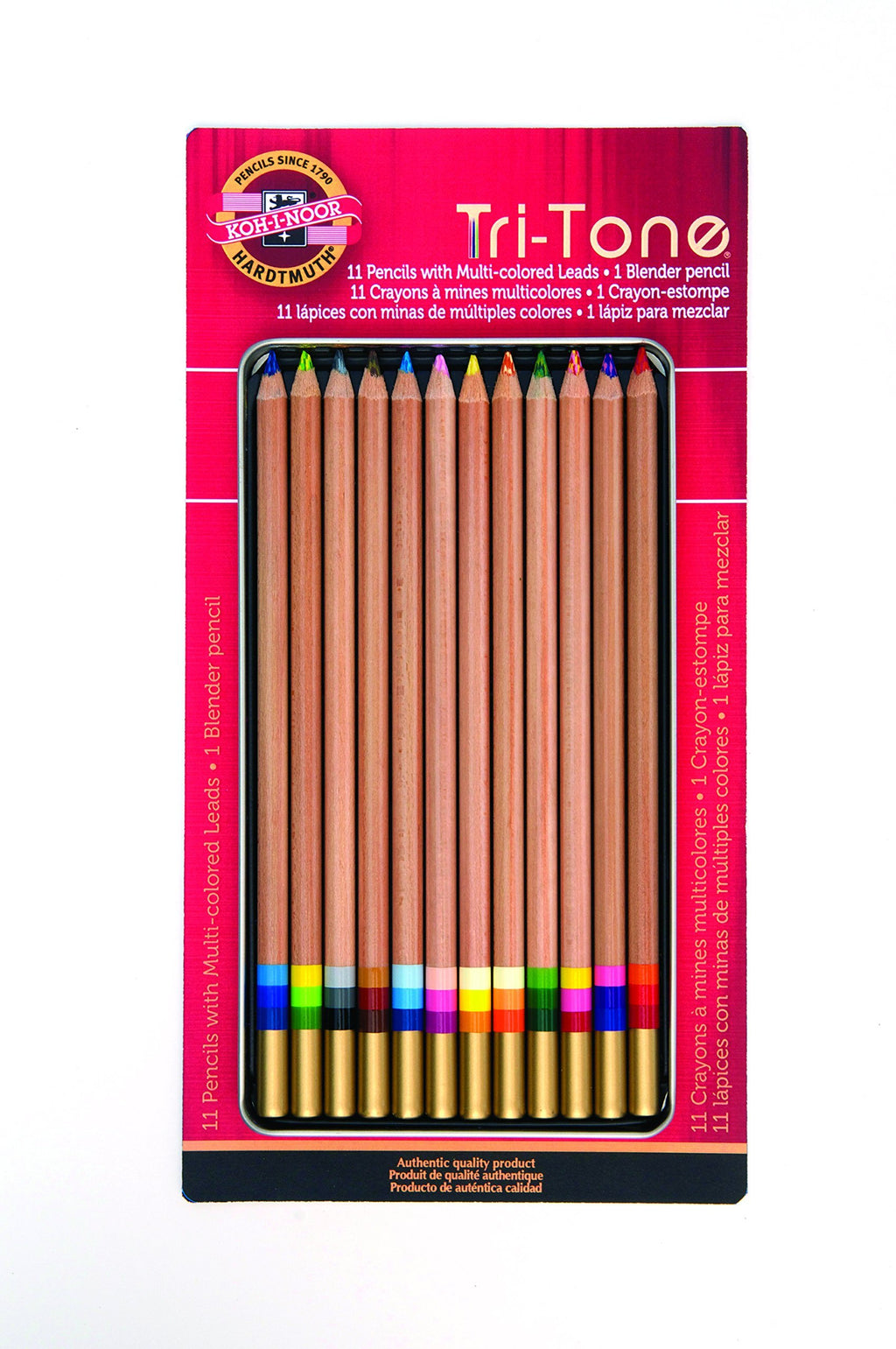 Koh-I-Noor Tri-Tone Multi-Colored Pencil Set, 12 Assorted Colors in Tin and Blister-Carded (FA33TIN12BC)