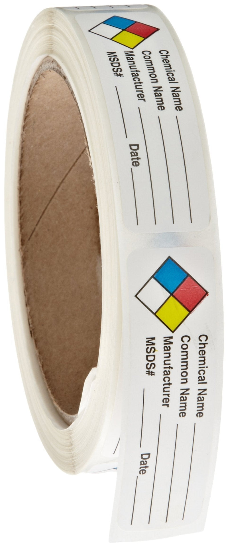Roll Products 163-0004 Litho Removable Adhesive HMIG Label with 4 Color Imprint, Chemical Name (with blank), 2-1/2" Length x 3/4" Width, For Identifying and Marking, White (Roll of 250) 1