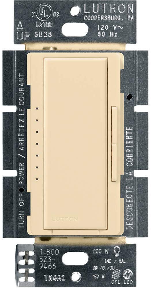 Lutron Maestro LED+ Dimmer for Dimmable LED, Halogen and Incandesent Bulbs | Single-Pole or Multi-Location | MACL-153M-AL | Almond 1 Pack