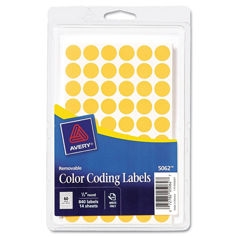 Avery 05062 Handwrite Only Removable Round Color-Coding Labels, 1/2-Inch Dia, Neon Orange,840/PK