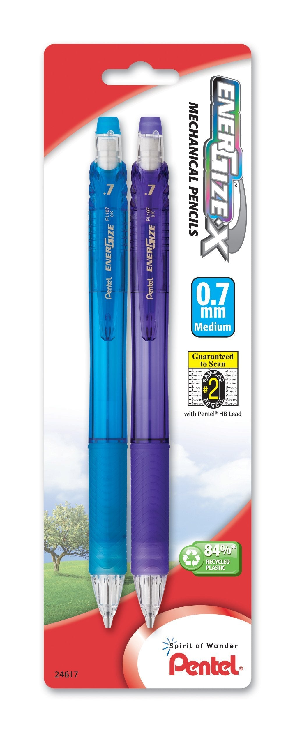 Pentel EnerGize-x Mechanical Pencil Assorted Barrel Colors, Pack of 2 (PL107BP2M)