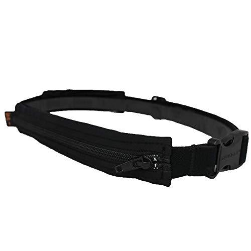 SPIbelt Double Pocket Running Belt, Black Fabric/Black Zipper/Logo Band