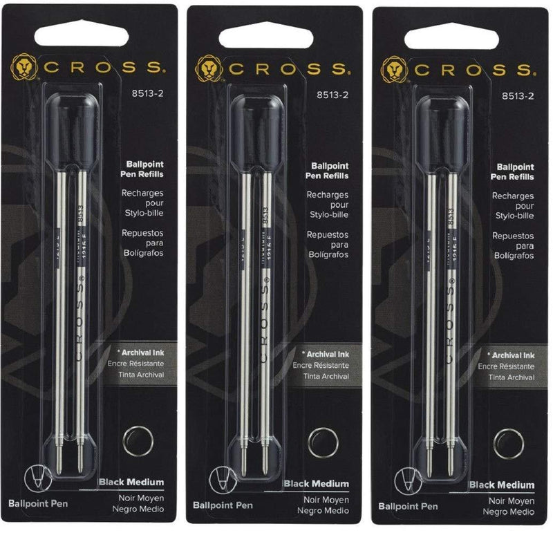 CROSS Ballpoint Pen Refills, Medium Point, Black Ink, 2 Per Pack, 3 Packs Total, 8513-2