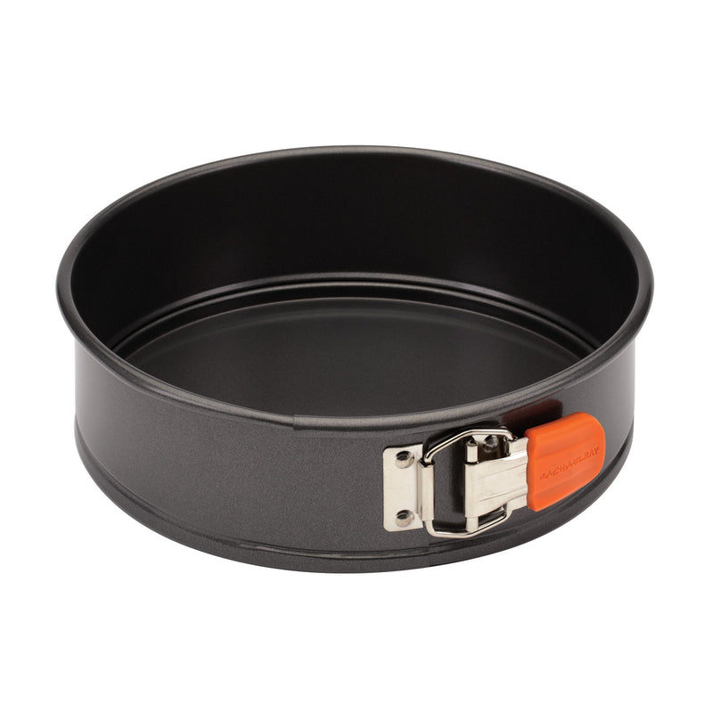Rachael Ray Oven Lovin' Nonstick Bakeware Springform Baking Pan With Grips / Nonstick Springform Cake Pan With Grips / Nonstick Cheesecake Pan With Grips, Round - 9 Inch, Gray Gray with Orange Spring Form Pan