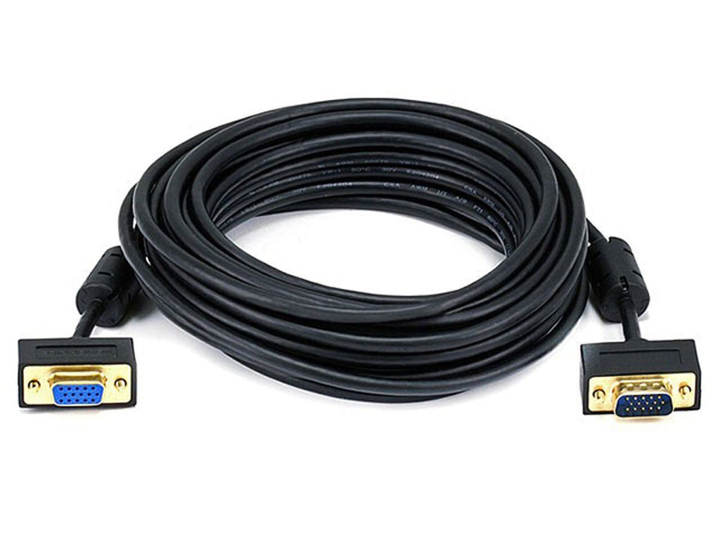 Monoprice Ultra Slim SVGA Super VGA M/F Monitor Cable - 25 Feet with Ferrites | 30/32AWG, Gold Plated Connector