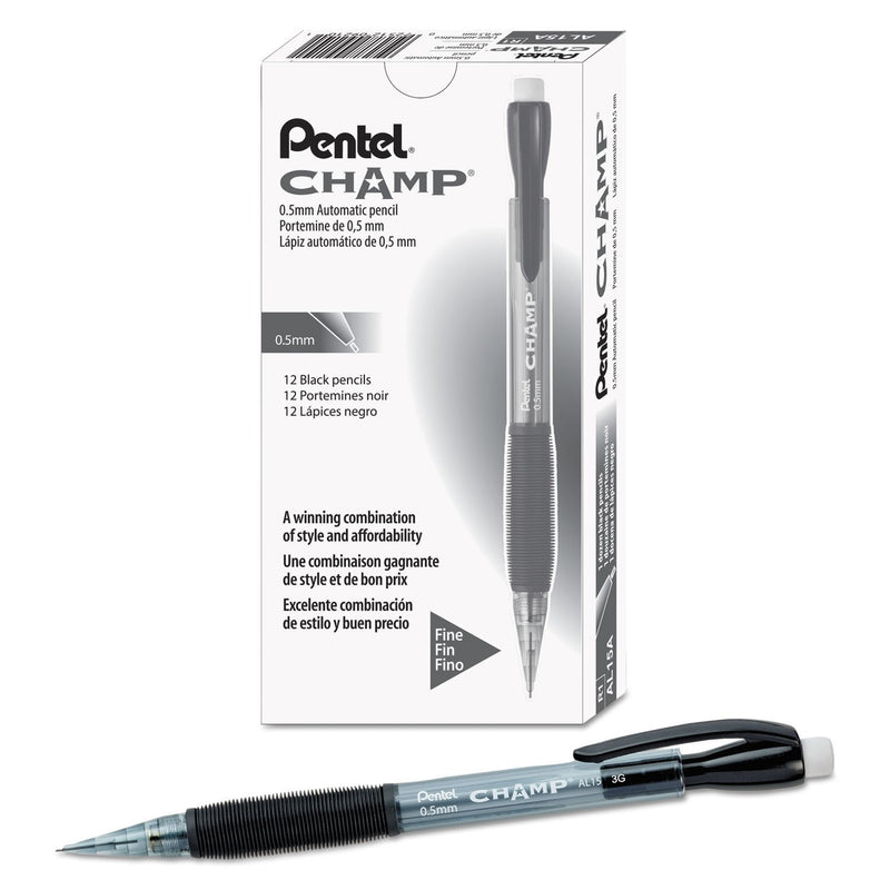 Pentel AL15A Champ Mechanical Pencil, 0.5 mm,Translucent Gray Barrel, Dozen