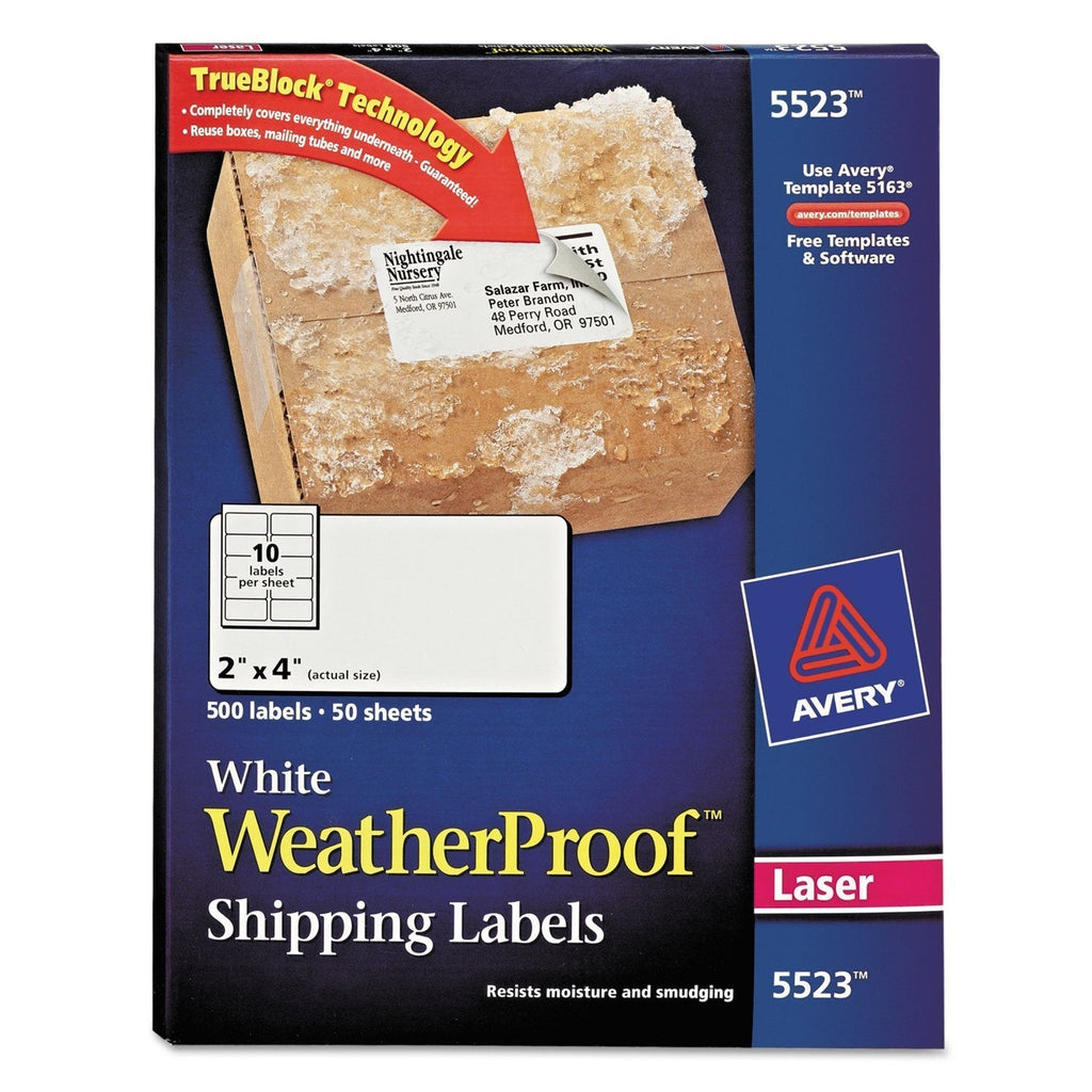 Avery 5523 Wthrproof Mailing Labels, Address, 2-Inch x4-Inch, 500/PK, WE