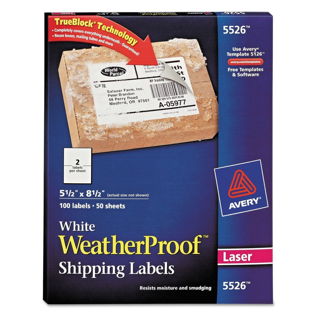 Avery 5526 Wthrproof Mailing Labels, Shipping, 5-1/2-Inch x8-1/2-Inch,100/PK, WE