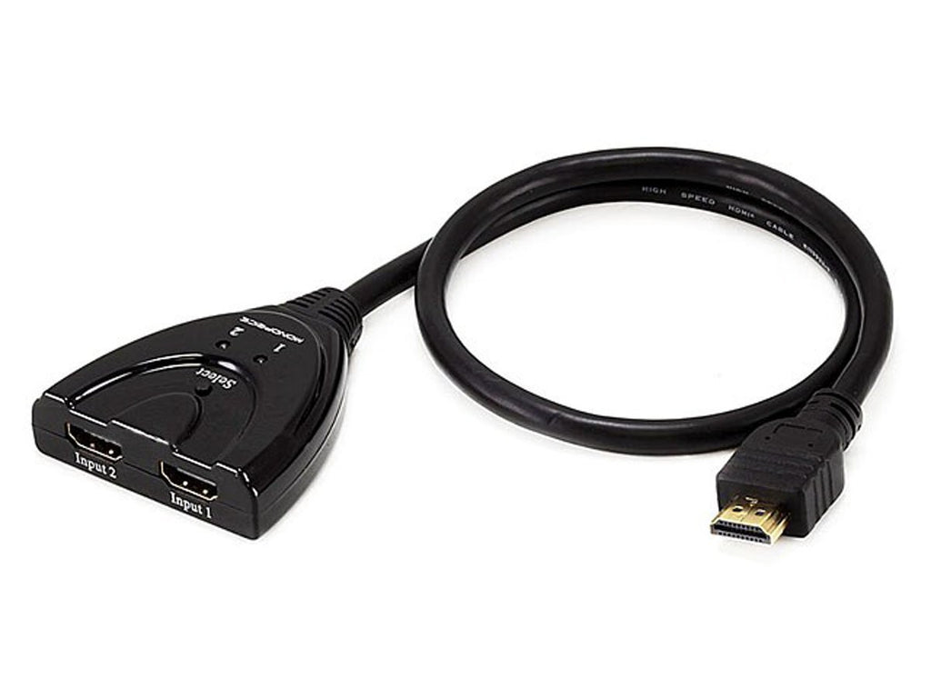 Monoprice Blackbird 2x1 HDMI 1.4 Switch - Pigtail, HDCP 1.4, 1080p 60Hz, 2.5 Gbps/250 MHz, Automatic or Physical Switching (Compatible with PS4/5 Xbox Apple TV Fire Stick Roku Blu-Ray Player)