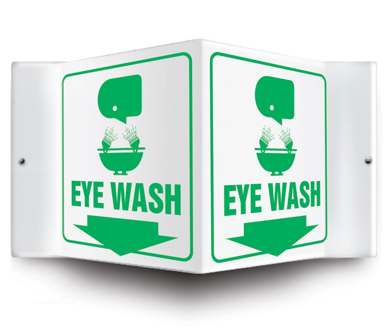 Accuform PSP601 Projection Sign 3D,"Eye WASH (Arrow Down)" with Graphic, 6" x 5" Panel, 0.10" Thick High-Impact Plastic, Pre-Drilled Mounting Holes, Green on White