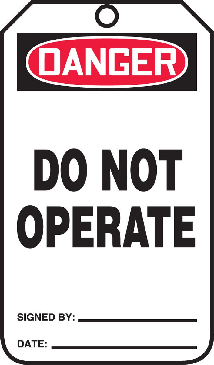 Accuform Signs MDT189CTP Safety Tag, Legend "Danger DO NOT Operate", 5.75" Length x 3.25" Width x 0.010" Thickness, PF-Cardstock, Red/Black on White (Pack of 25)