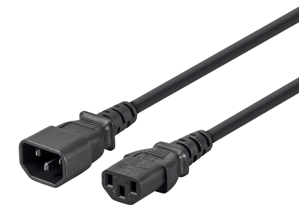 Monoprice 3-Prong Extension Cord - 3 Feet - Black | IEC 60320 C14 to IEC 60320 C13, 18AWG, 10A, 125V