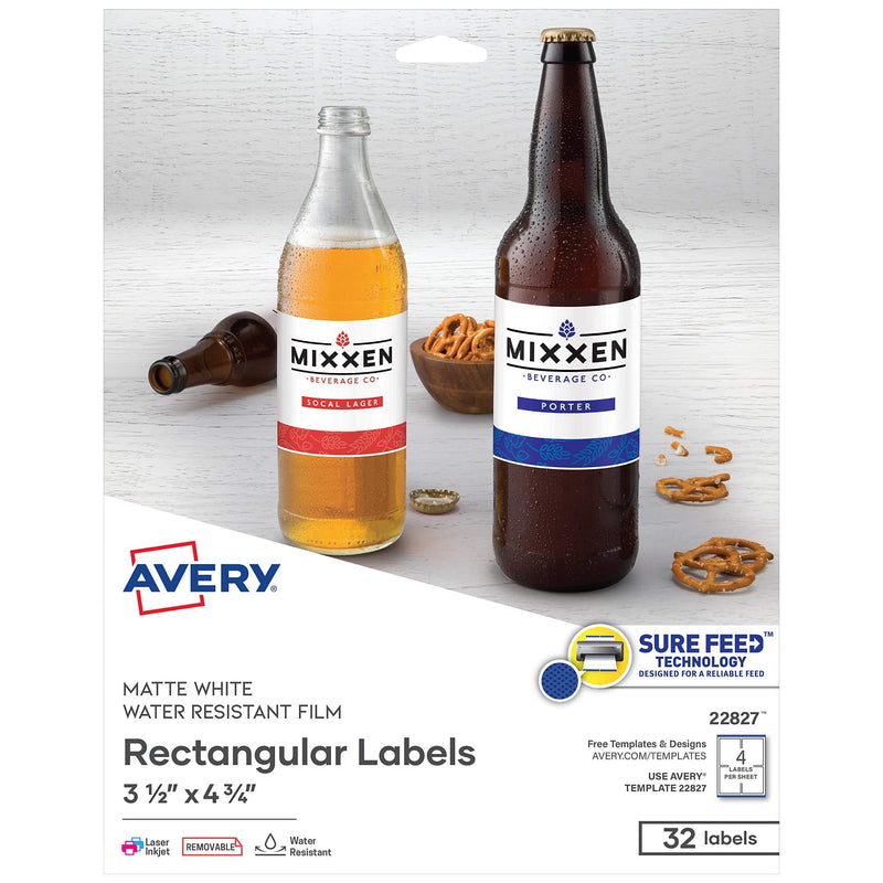 Printable Blank Rectangle Labels by Avery, 3.5" x 4.75", White, 32 Customizable Labels (22827)