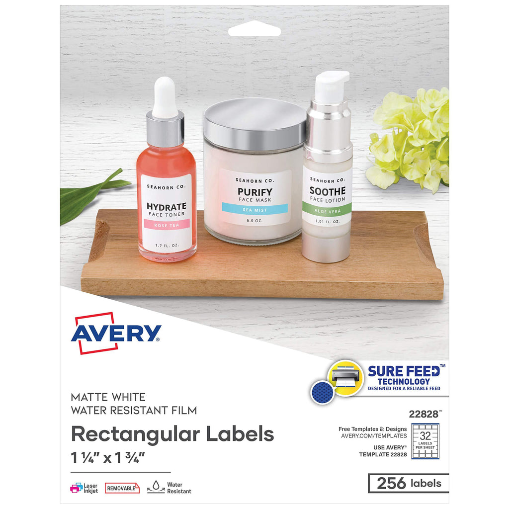 Avery Printable Blank Rectangle Labels, 1.25" x 1.75", White, 256 Customizable Labels (22828)