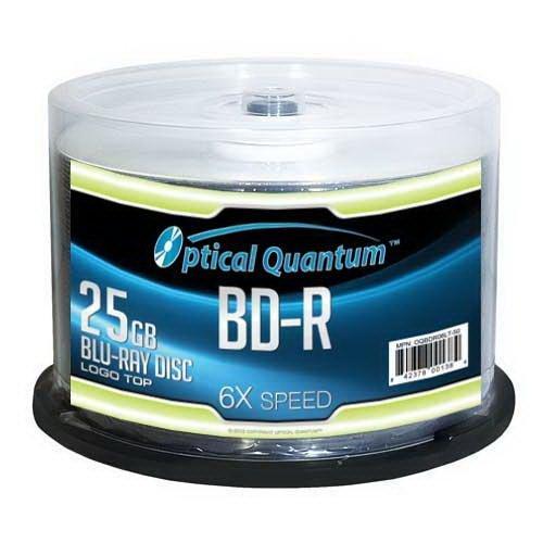 Optical Quantum OQBDR06LT-50 6X 25 GB BD-R Single Layer Blu-Ray Recordable Blank Media Logo Top, 50-Disc Spindle 50 Discs