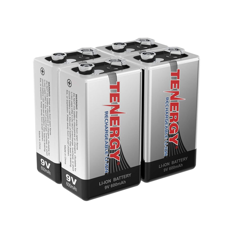 Combo: 4pcs Tenergy 9V 600mAh Li-ion Rechargeable Batteries 4 pcs