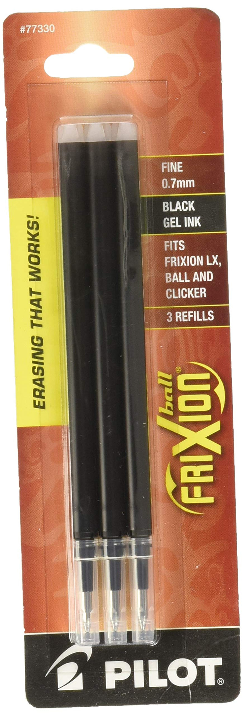 PILOT FriXion Gel Ink Refills for Erasable Pens, Fine Point, Black Ink, 3-Pack (77330) Pack of 3