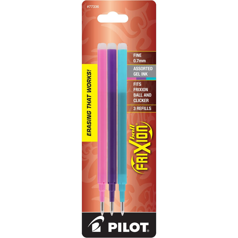 PILOT FriXion Gel Ink Refills for Erasable Pens, Fine Point, Pink/Purple/Turquoise Inks, 3-Pack (77336) Pack of 3