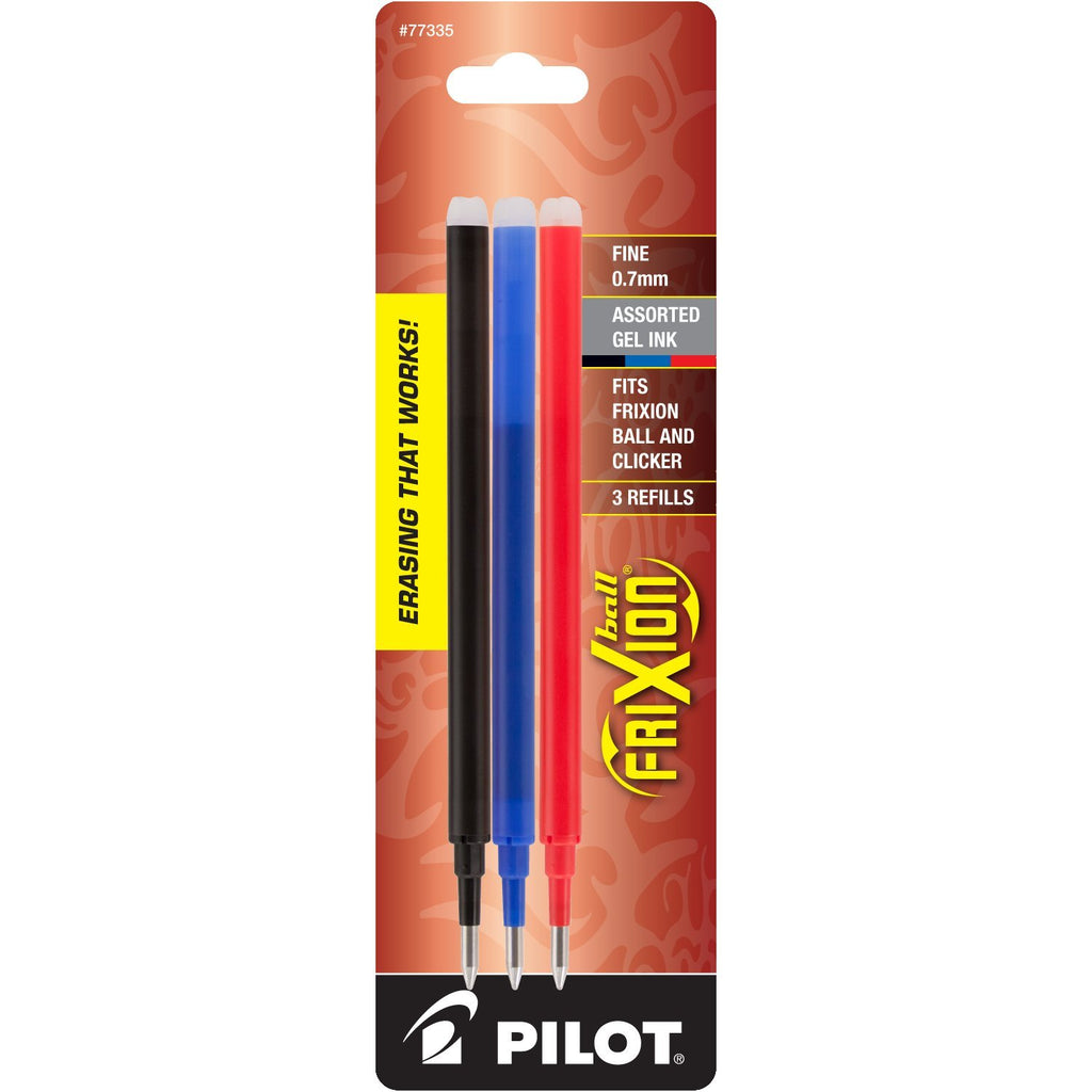 PILOT FriXion Gel Ink Refills for Erasable Pens, Fine Point, Black/Blue/Red Inks, 3-Pack (77335) Pack of 3