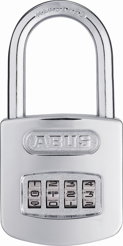 ABUS 160/50HB50 Weatherproof Resettable Chrome Combination Padlock, 4 Dial, with 2" Long Shackle