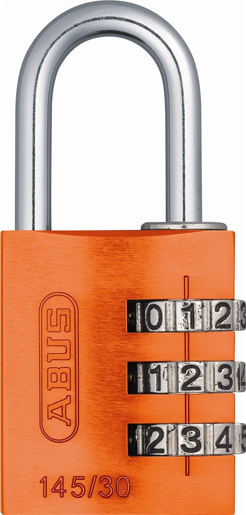 ABUS 145/30 C Aluminum Resettable Combination Padlock, 3 Dial, Orange 30 mm