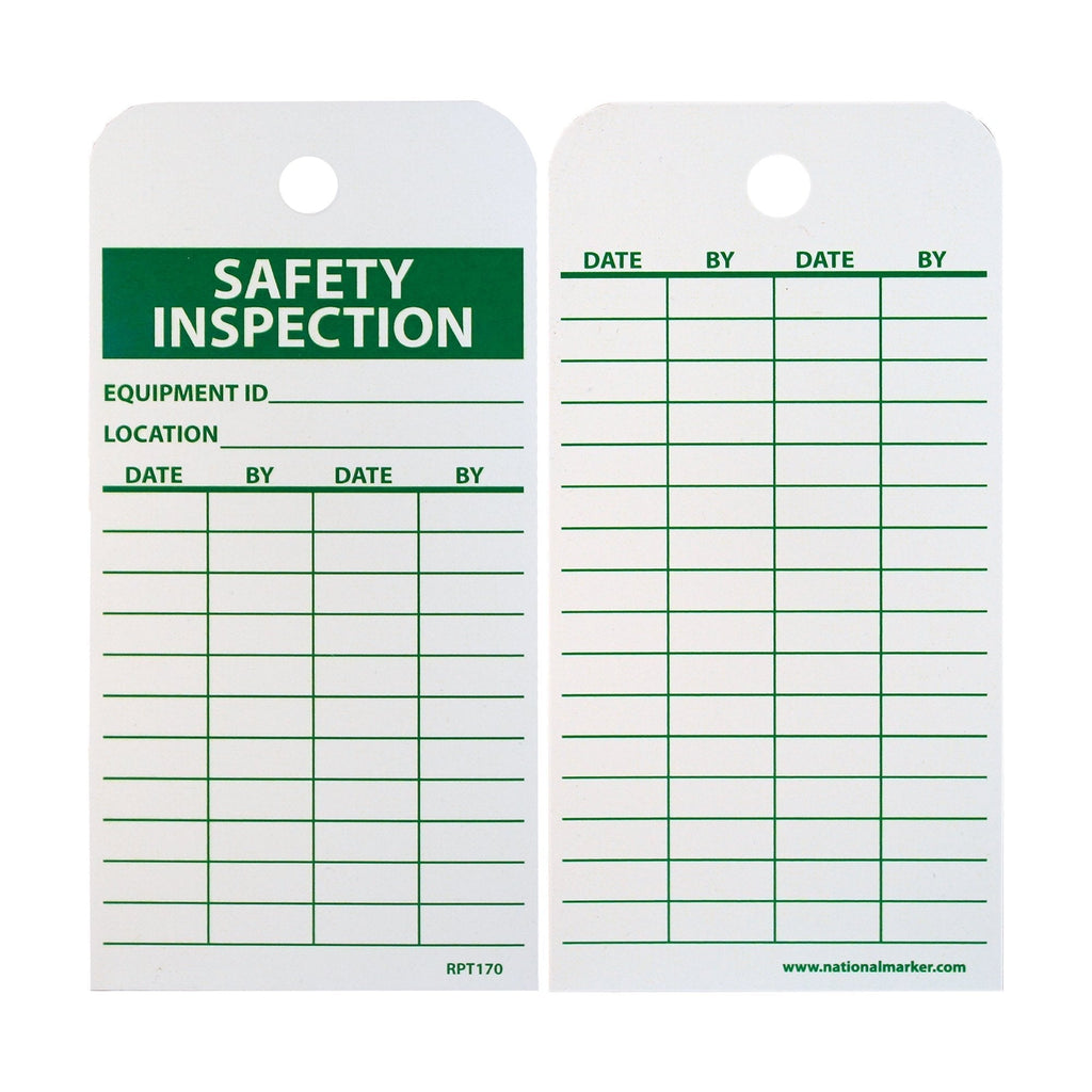 NMC RPT170 Accident Prevention Tag, "SAFETY INSPECTION", 3" Width x 6" Height, Unrippable Vinyl, Green on White (Pack of 25)